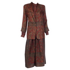 Anne Klein 1970s 3 Pc Blouse & Silk Jacket & Skirt Burgundy Paisley Print Outfit