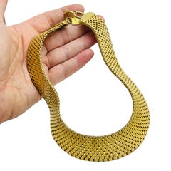 ANNE KLEIN AK signed gold tone massive designer runway choker necklace