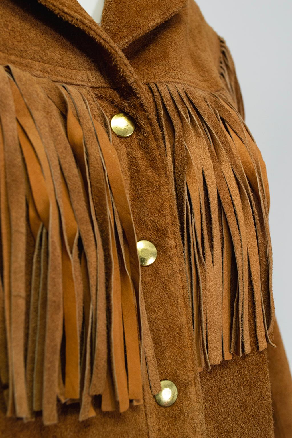 Anne Klein Cinnamon Suede Fringed Western Shirt Jacket – S-M, 1970s 5