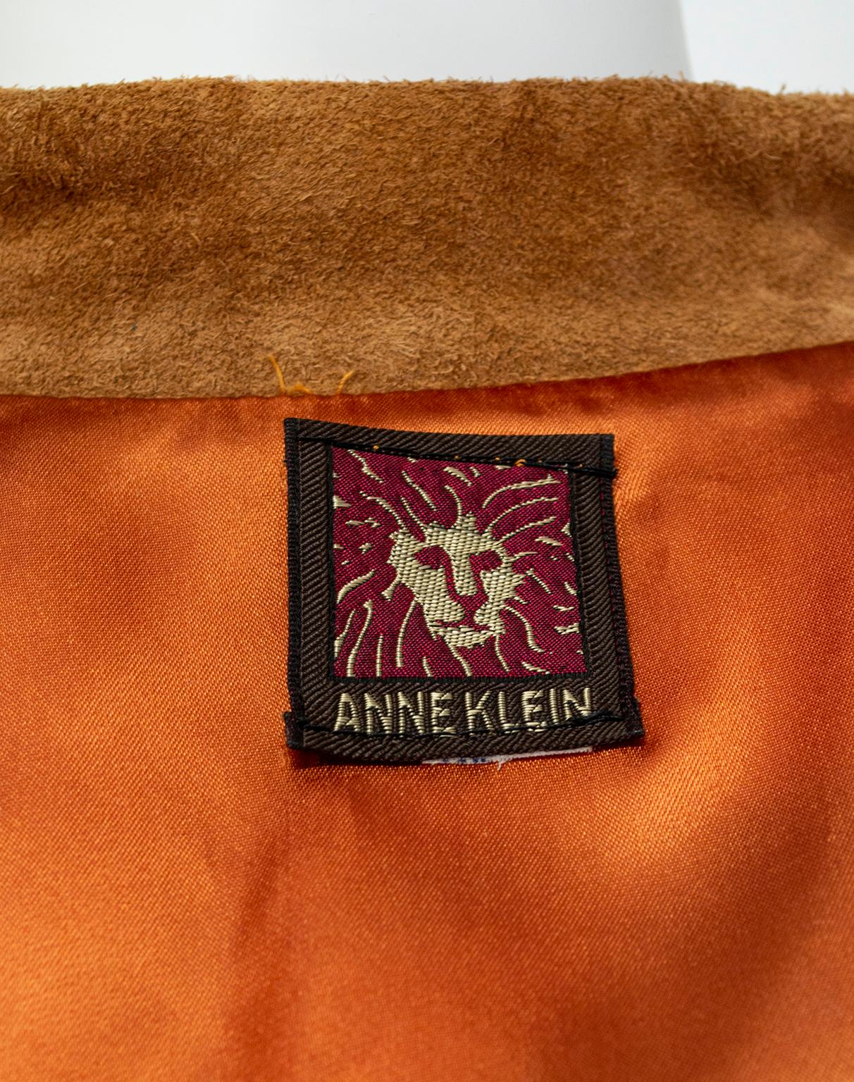 Anne Klein Cinnamon Suede Fringed Western Shirt Jacket – S-M, 1970s 6