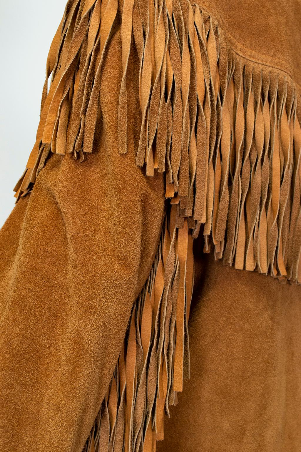 Anne Klein Cinnamon Suede Fringed Western Shirt Jacket – S-M, 1970s 1