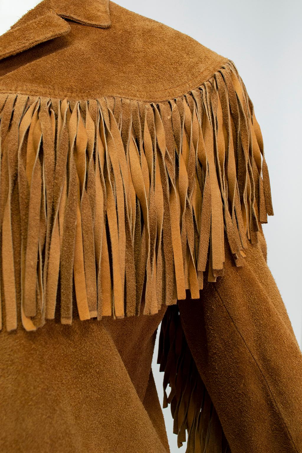 Anne Klein Cinnamon Suede Fringed Western Shirt Jacket – S-M, 1970s 2