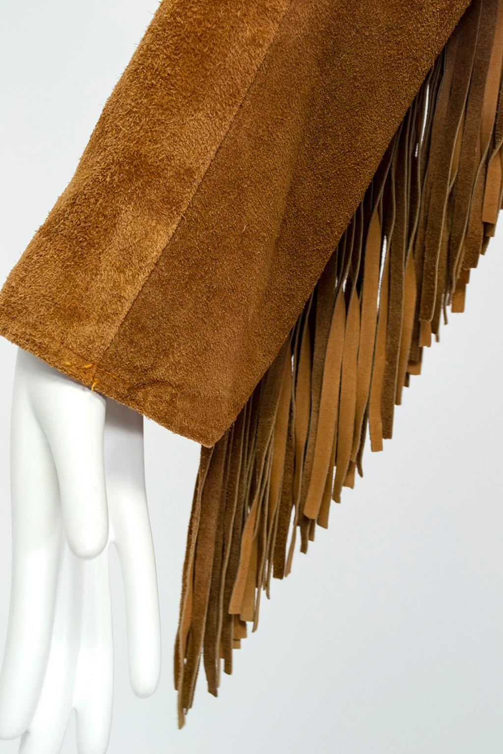 Anne Klein Cinnamon Suede Fringed Western Shirt Jacket – S-M, 1970s 3