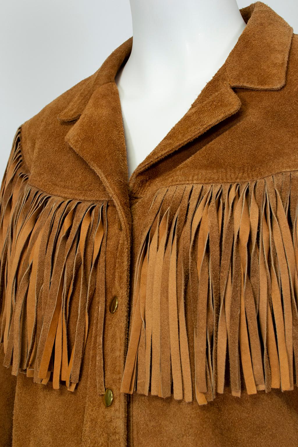 Anne Klein Cinnamon Suede Fringed Western Shirt Jacket – S-M, 1970s 4