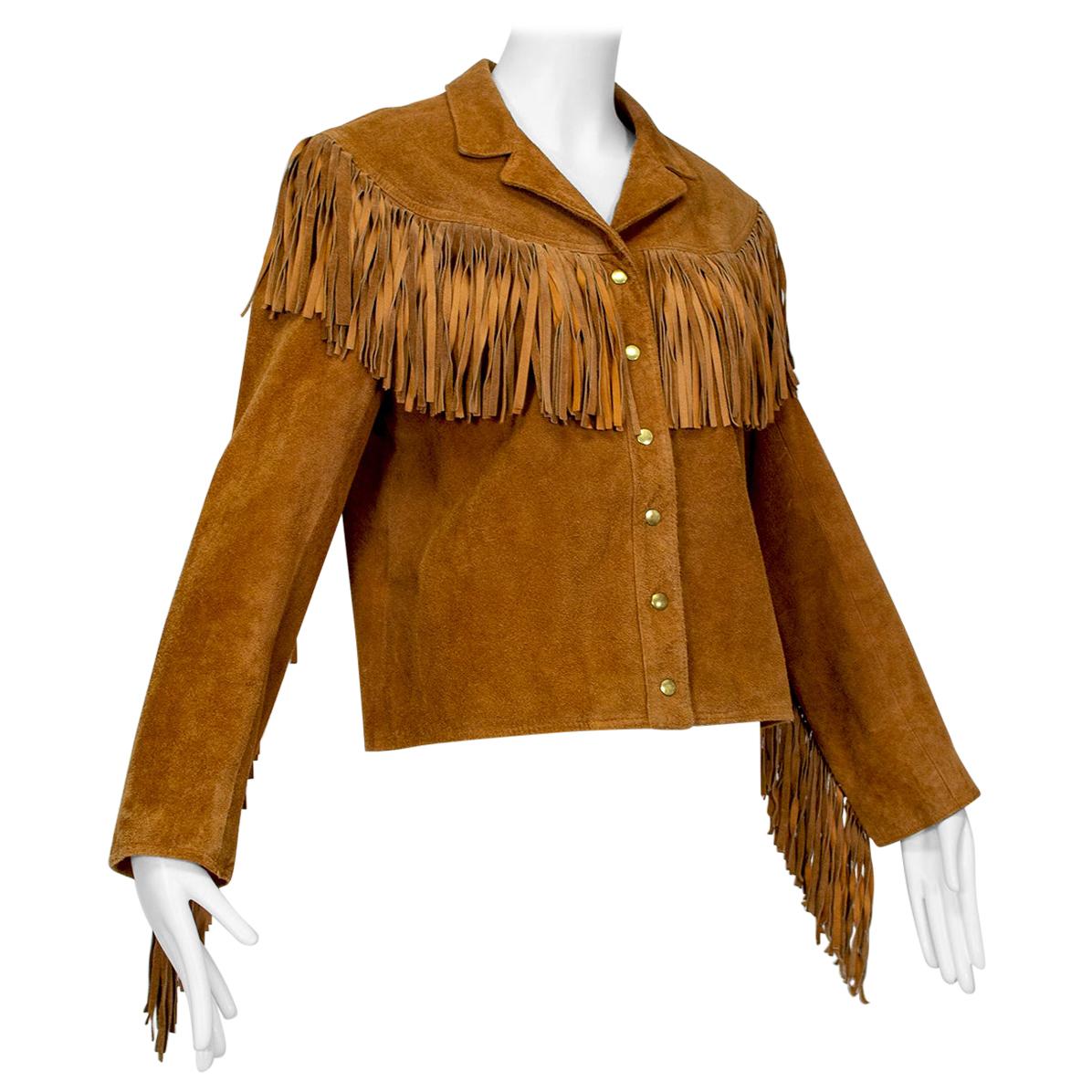 Anne Klein Cinnamon Suede Fringed Western Shirt Jacket – S-M, 1970s