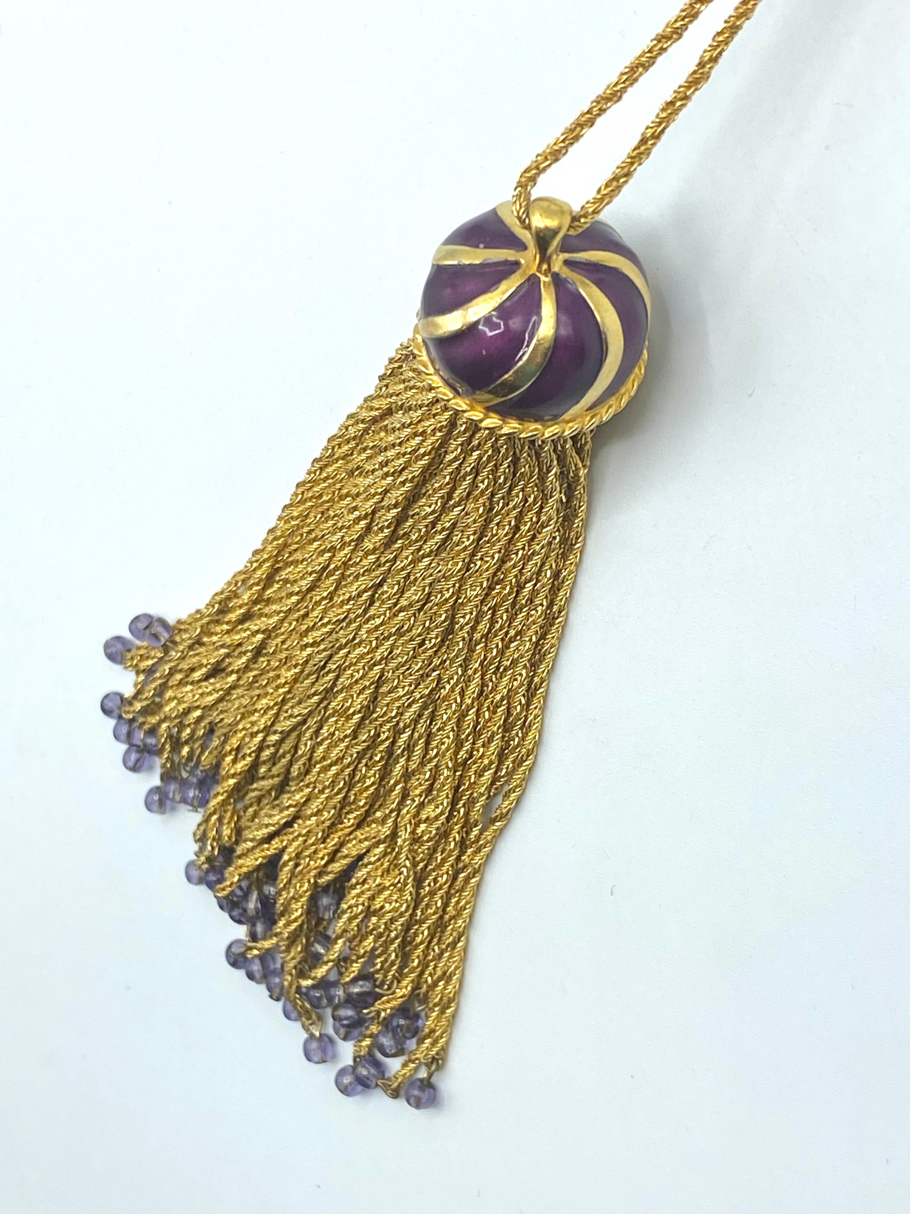 Anne Klein Couture Purple Enamel & Gold Tassel Pendant Necklace 5
