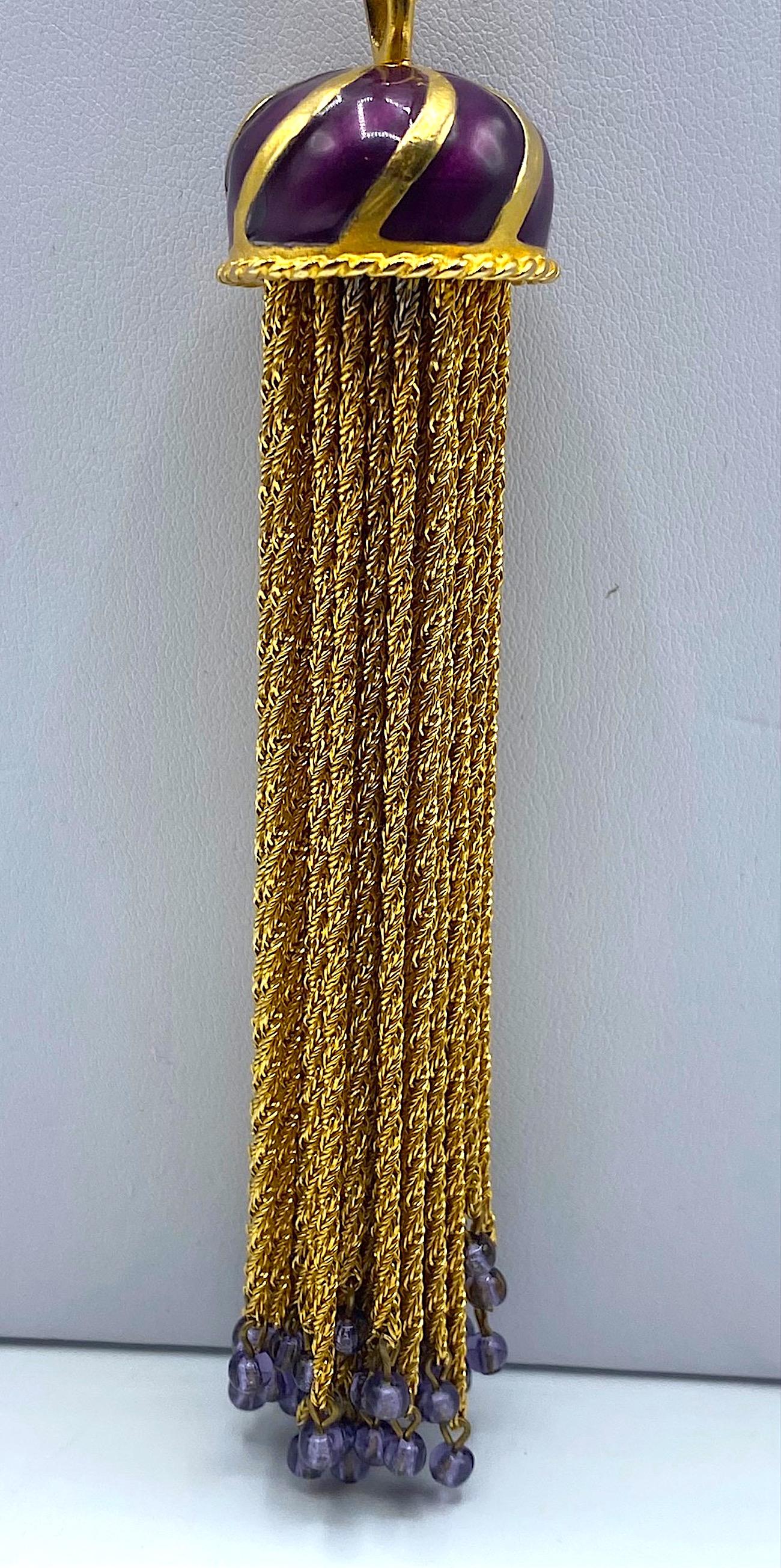 Anne Klein Couture Purple Enamel & Gold Tassel Pendant Necklace 6