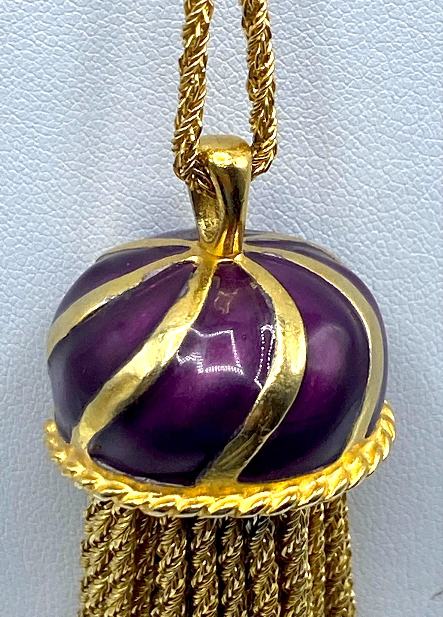 Anne Klein Couture Purple Enamel & Gold Tassel Pendant Necklace 1