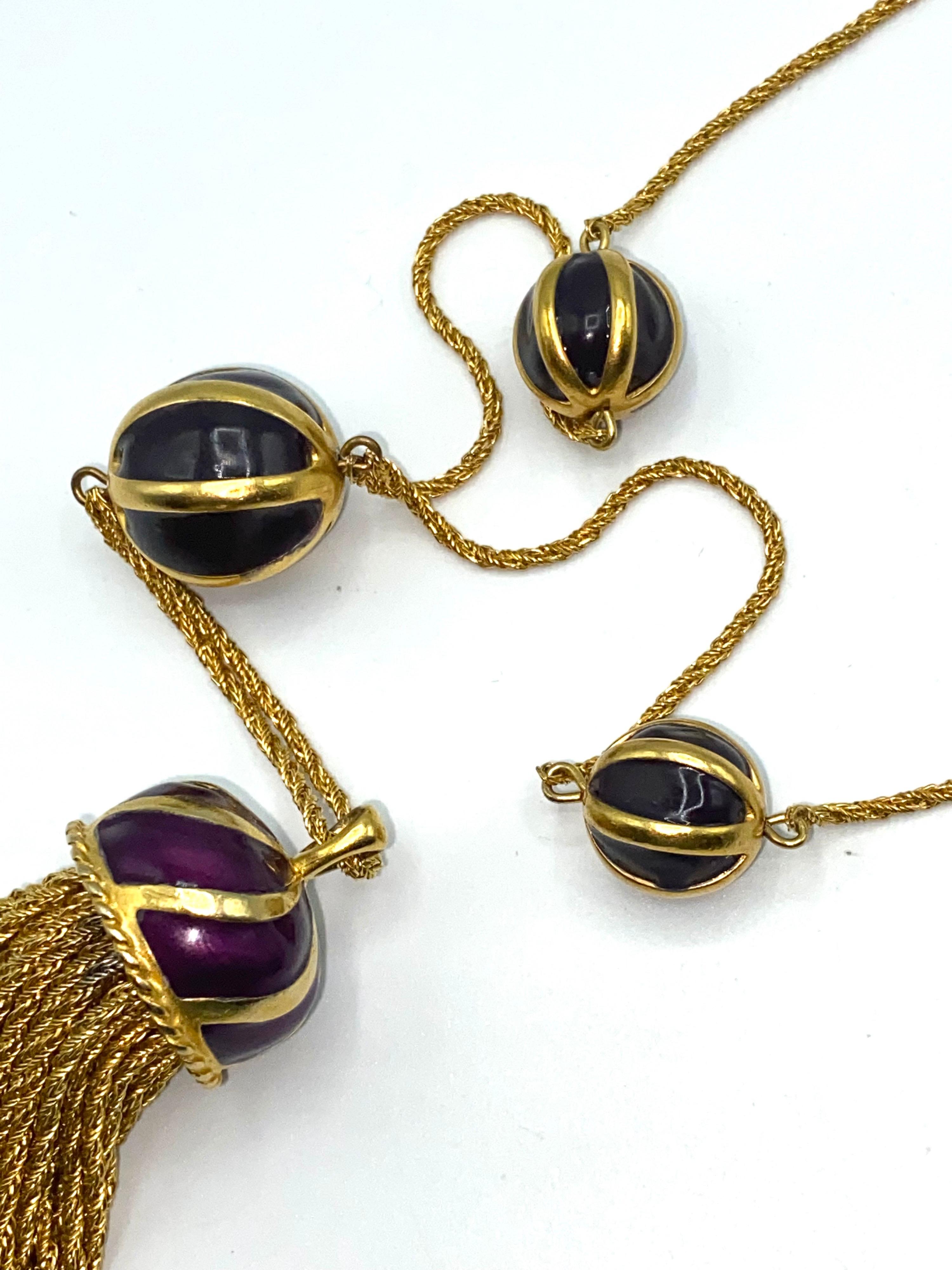 Anne Klein Couture Purple Enamel & Gold Tassel Pendant Necklace 2
