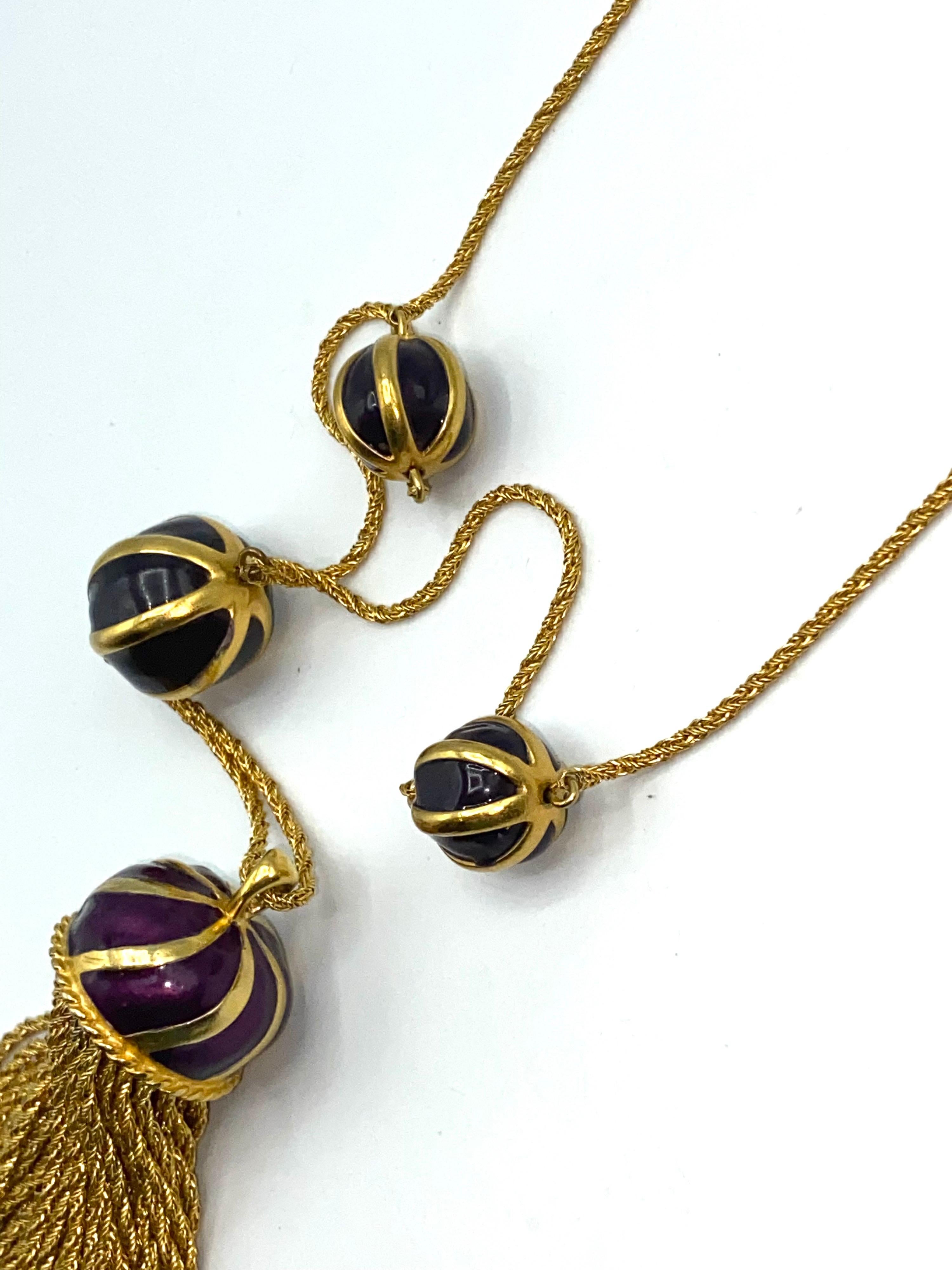 Anne Klein Couture Purple Enamel & Gold Tassel Pendant Necklace 3