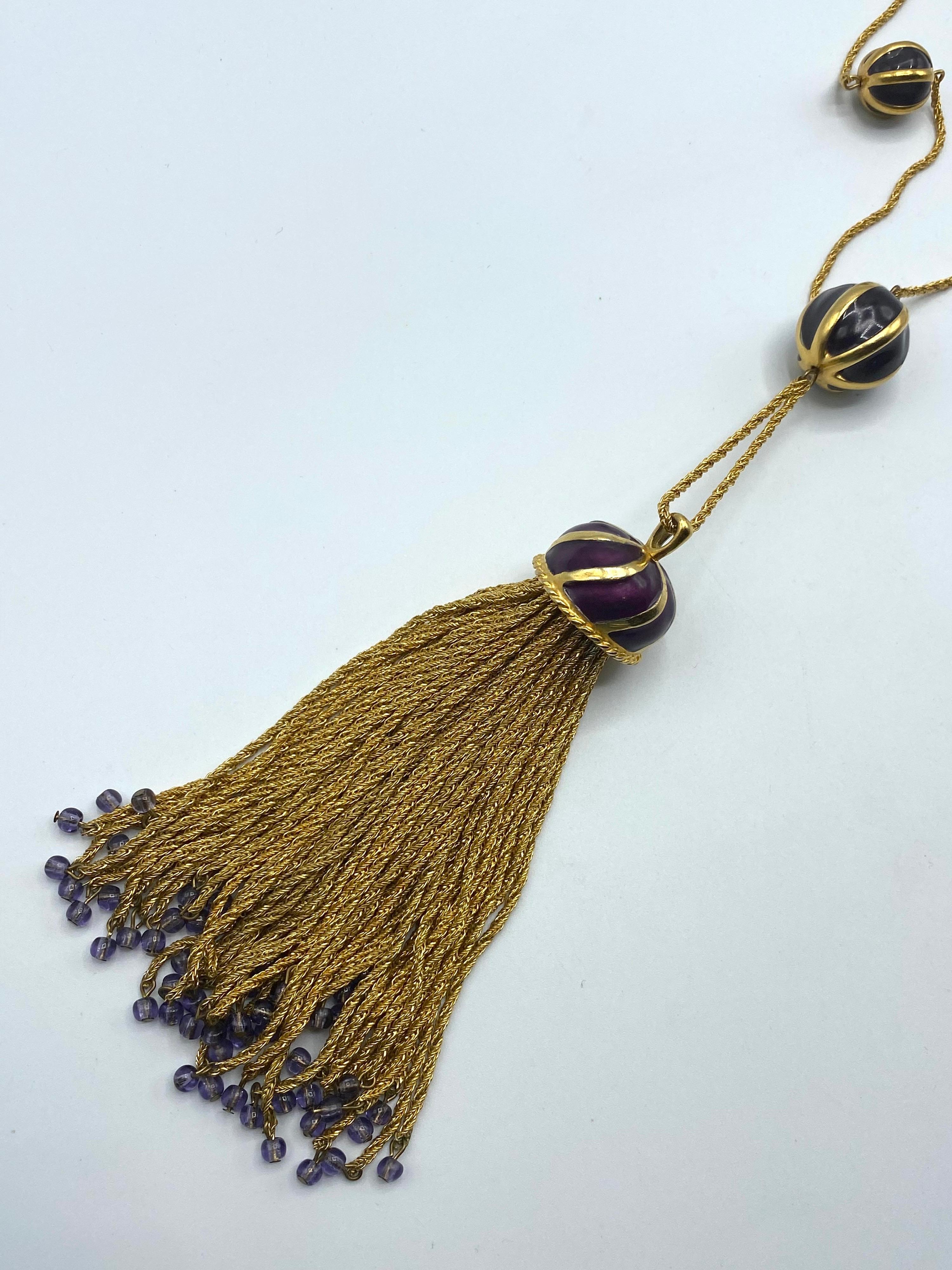 Anne Klein Couture Purple Enamel & Gold Tassel Pendant Necklace 4