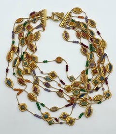 Anne Klein Couture Satin Gold & Enameled 8 Strand Necklace