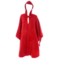Anne Klein for Robinson & Golluber Vintage Red Felted Mohair Blend Cape W Hood
