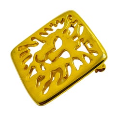 ANNE KLEIN gold lion head designer runway brooch