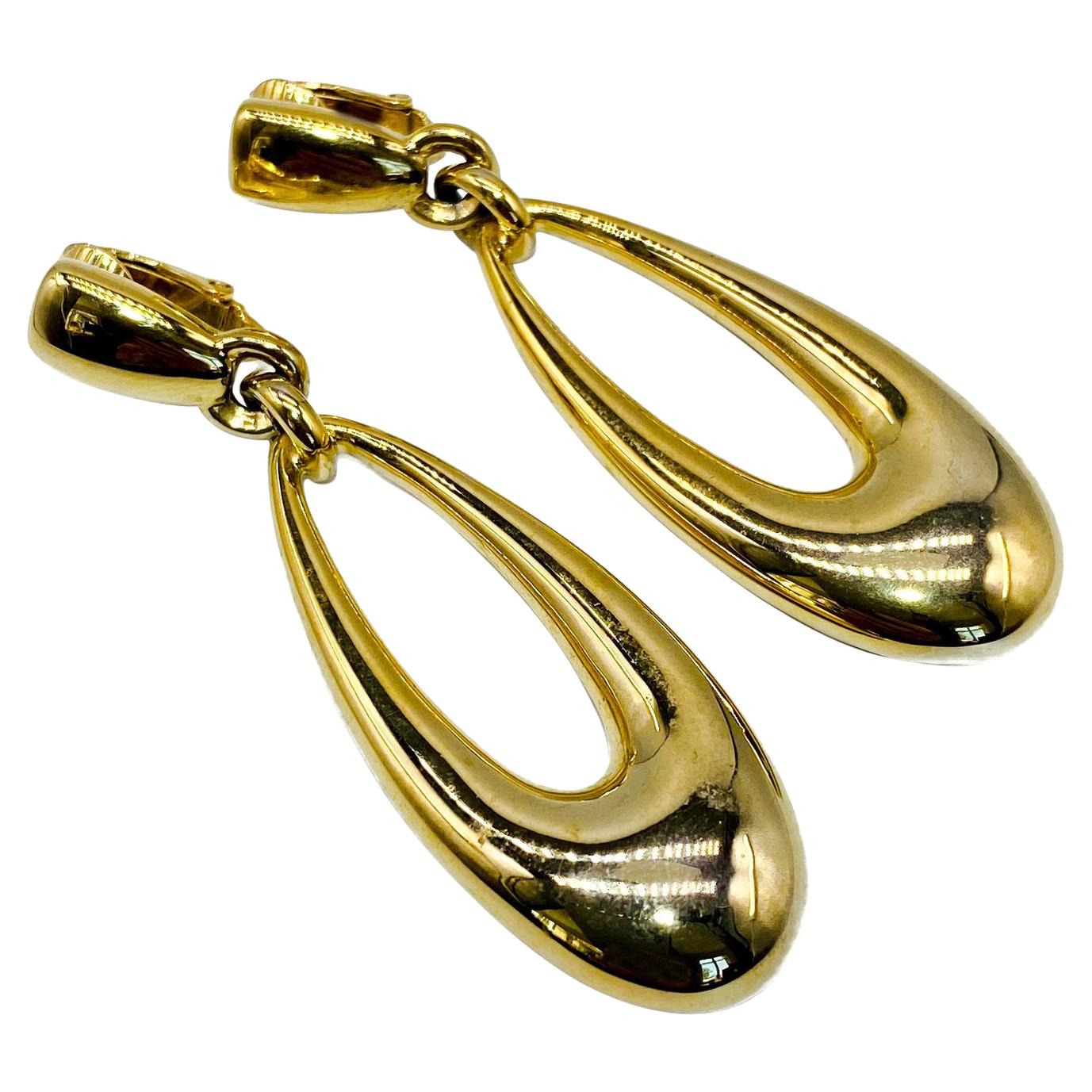 Vintage Anne Klein Gold Plated Clip On Earrings 1980s For Sale