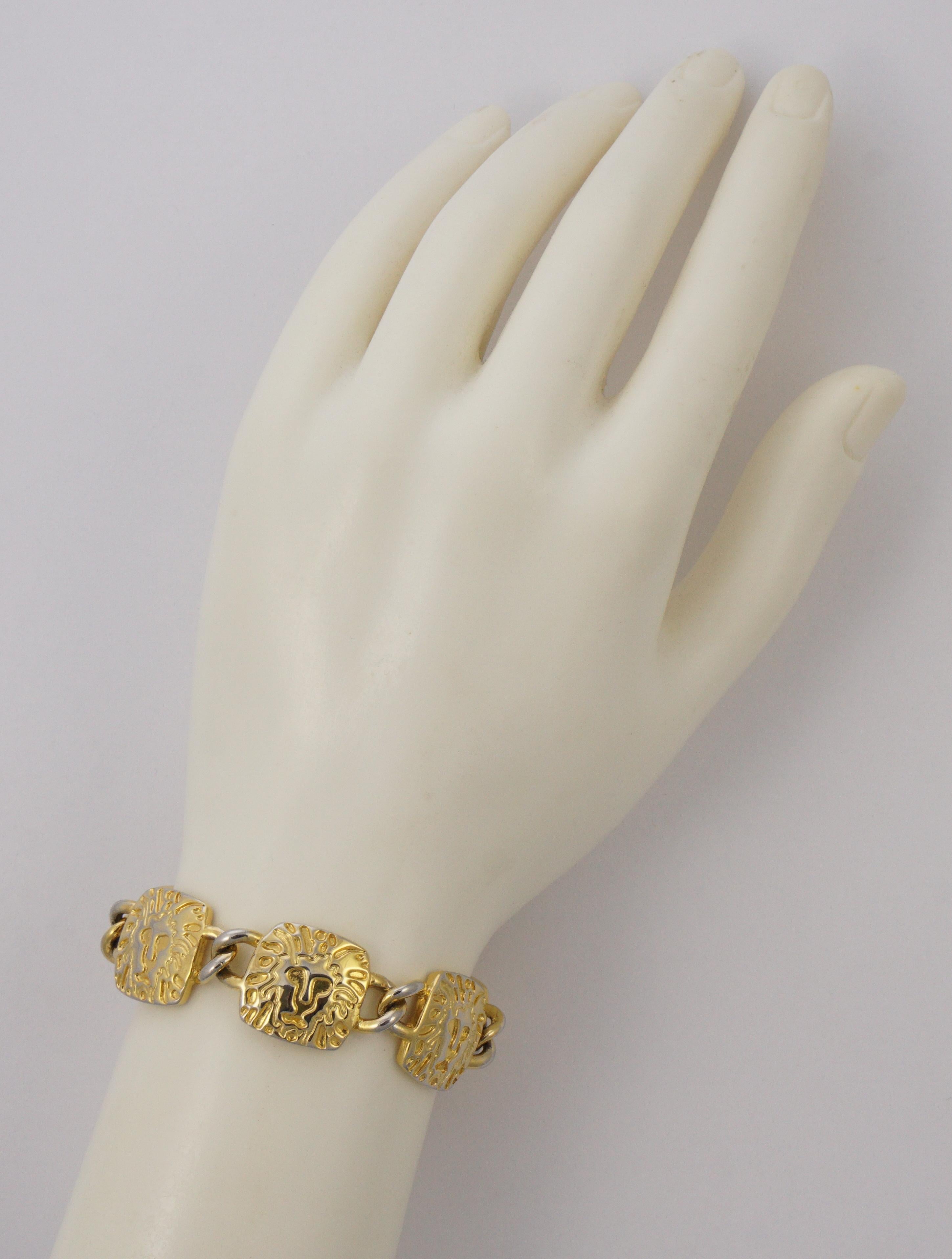 Anne Klein Gold Plated Lion Link Bracelet and Lion Drop Earrings Set circa 1980s For Sale 4