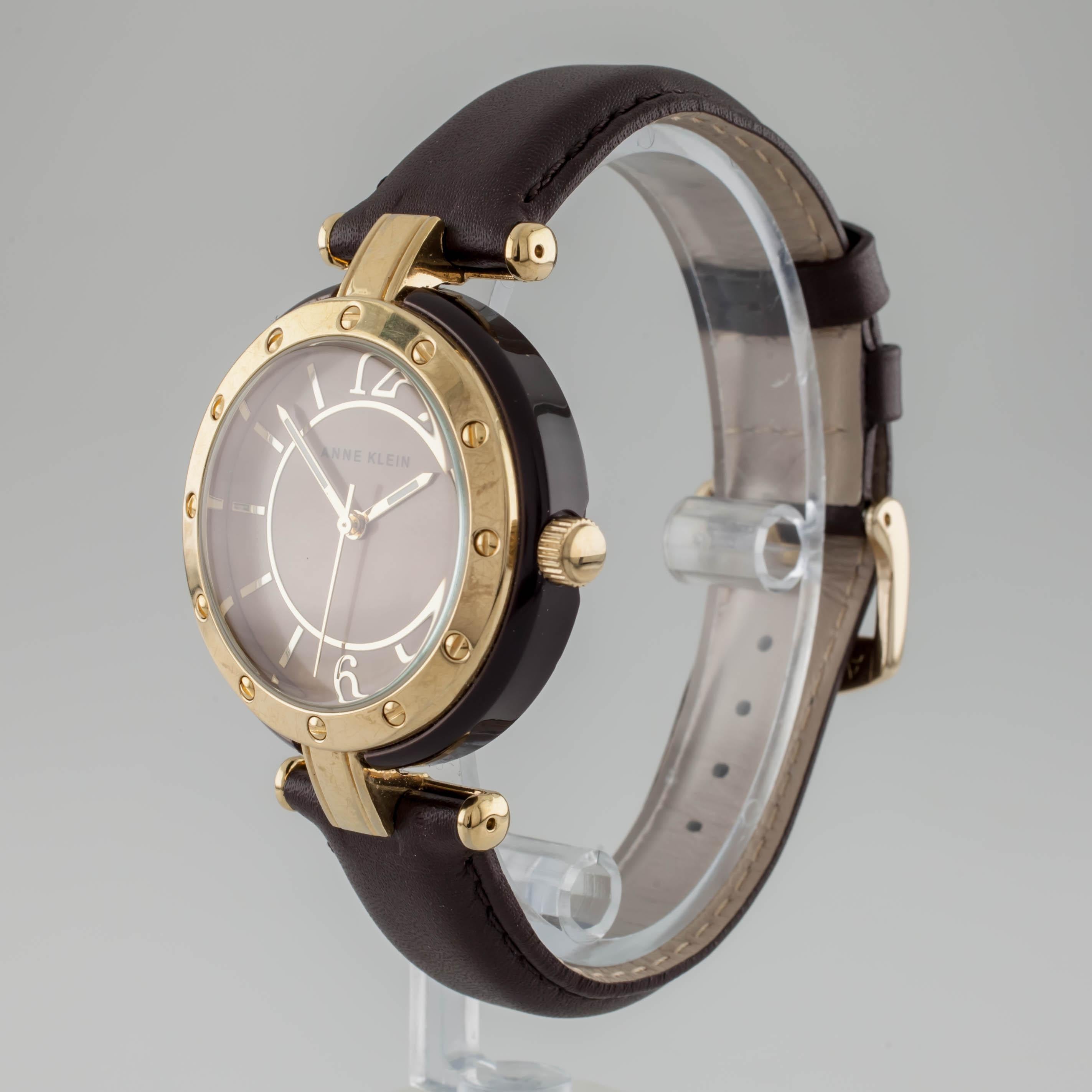 Modern Anne Klein Gold-Plated Quartz Dress Watch with Iridescent Dial, 36mm For Sale