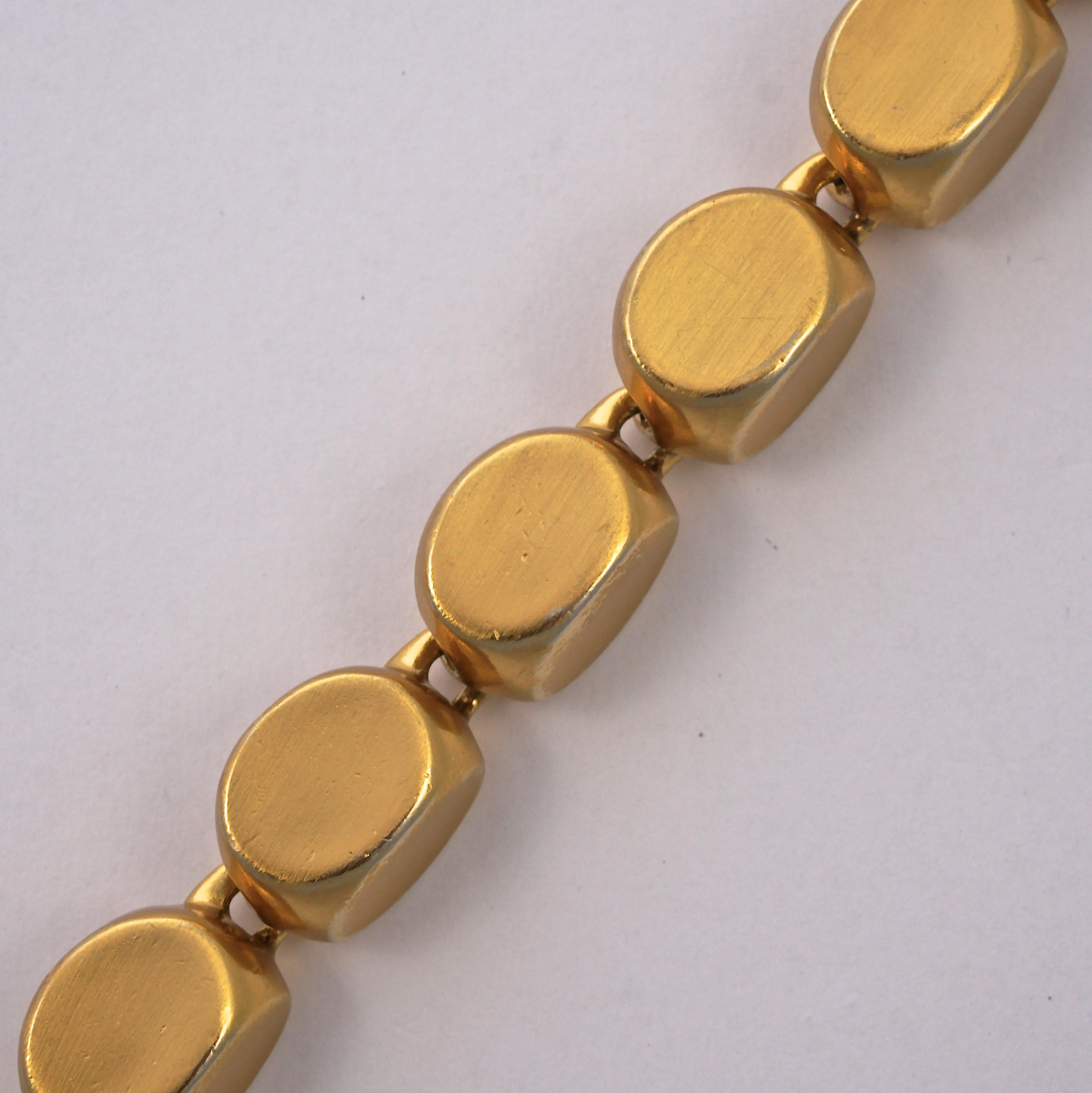 Anne Klein Gold Plated Satin Brushed Link Bracelet with Toggle Clasp circa 1980s In Good Condition In London, GB