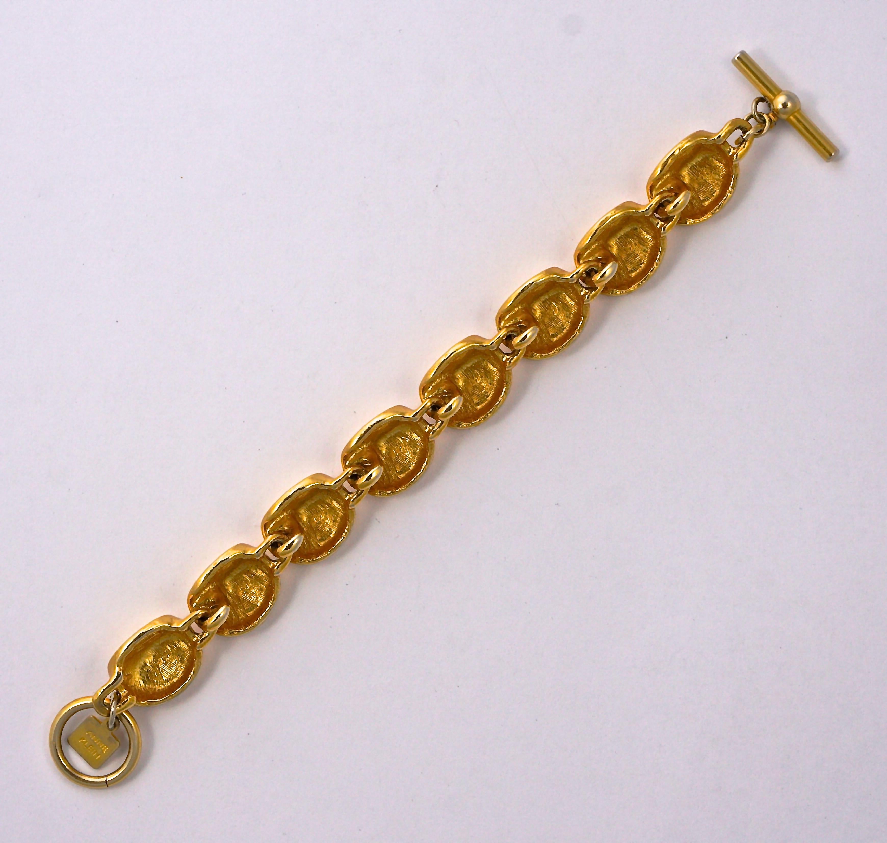 Anne Klein Gold Plated Satin Brushed Link Bracelet with Toggle Clasp circa 1980s 1