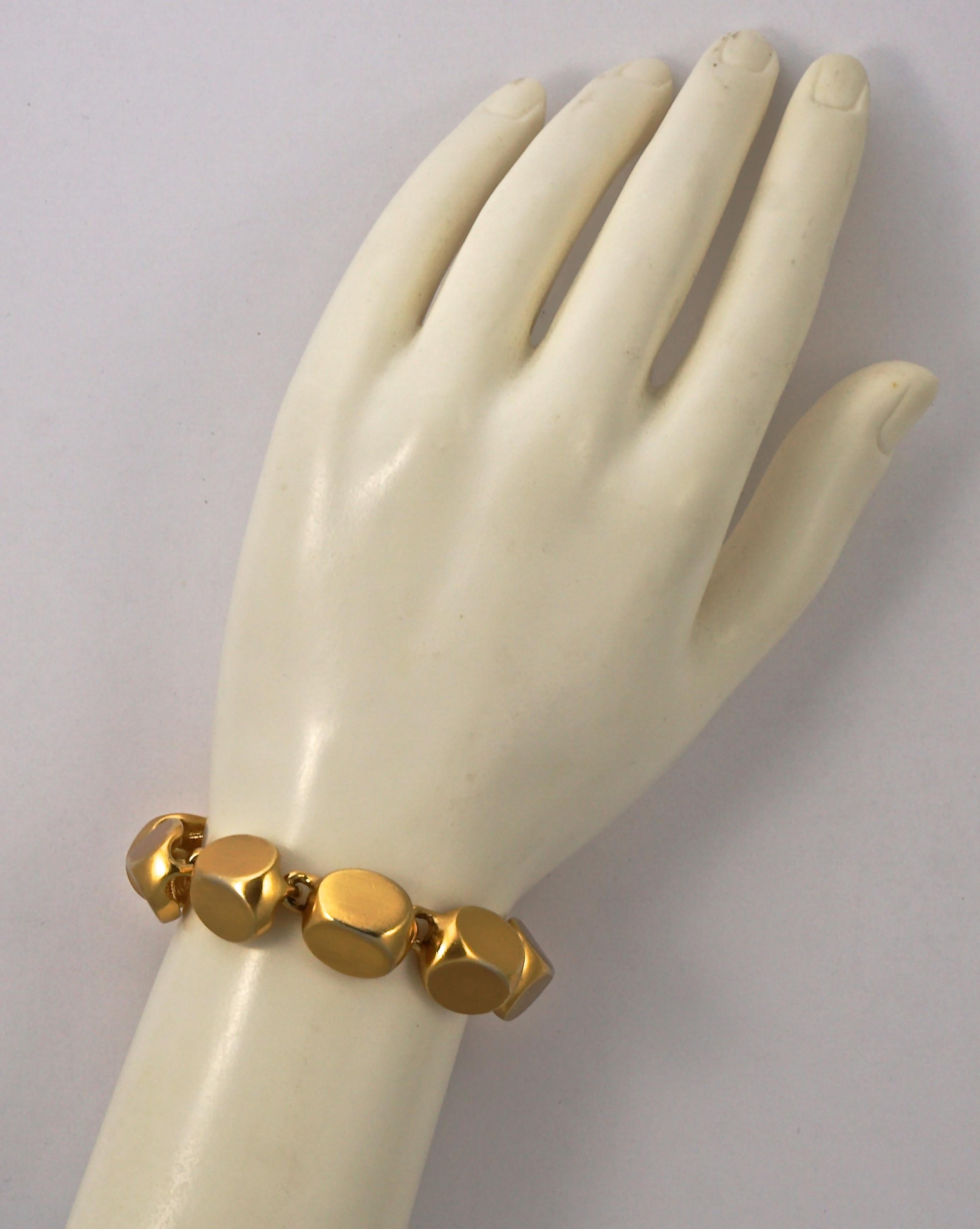 Anne Klein Gold Plated Satin Brushed Link Bracelet with Toggle Clasp circa 1980s 3