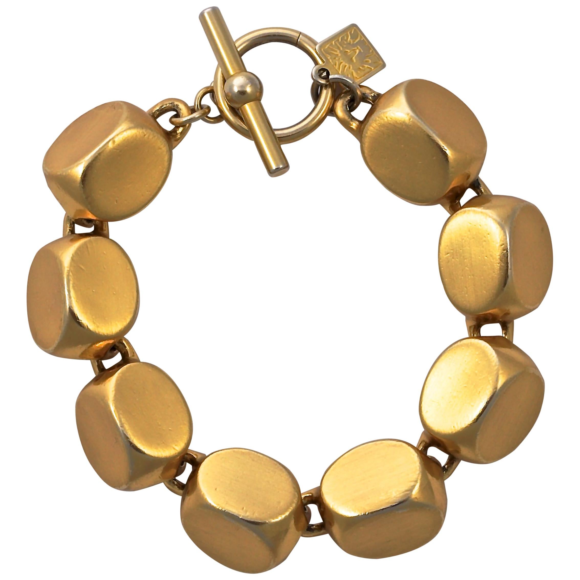 Anne Klein Gold Plated Satin Brushed Link Bracelet with Toggle Clasp circa 1980s