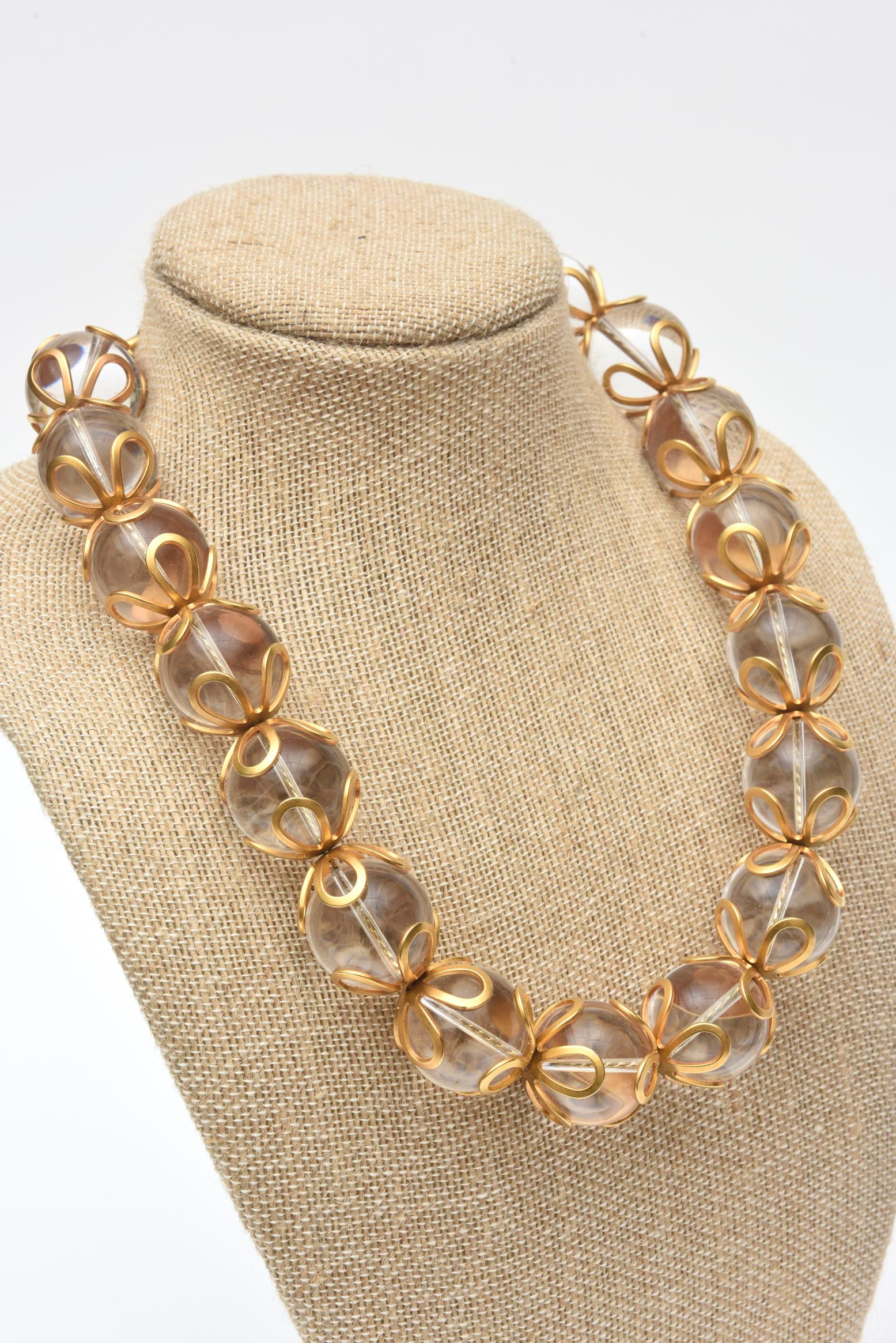 Modern  Anne Klein Lucite and Ball Gold Filled Necklace Vintage For Sale
