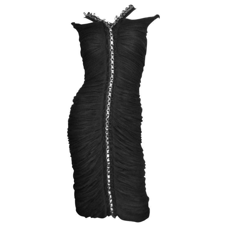 Anne Klein New Ruched Dress with Chain Detail For Sale at 1stDibs Anne Klein New Ruched Dress with Chain Detail For Sale at 1stDibs