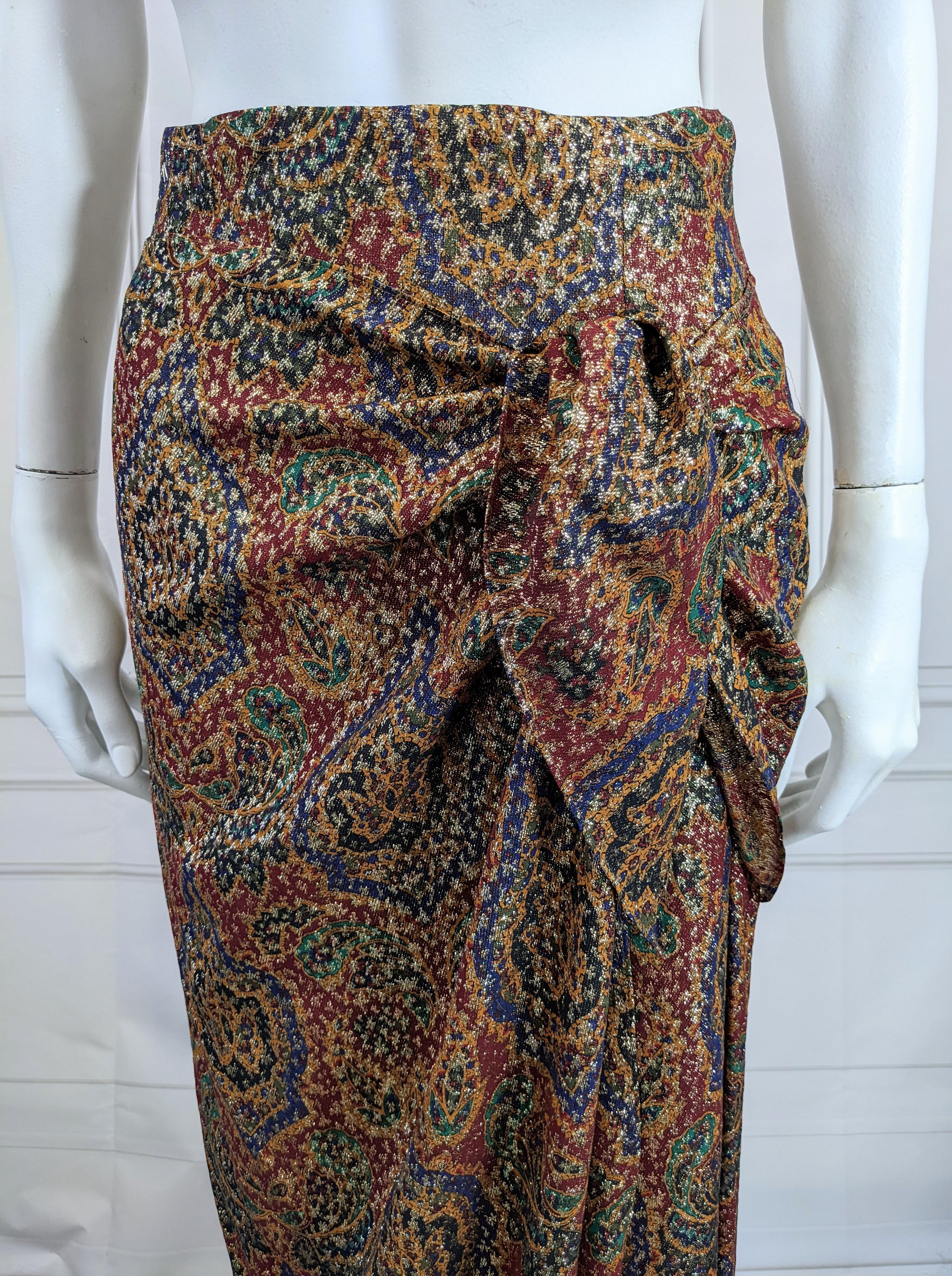 Anne Klein Paisley Lame Wrap Skirt In Good Condition For Sale In New York, NY