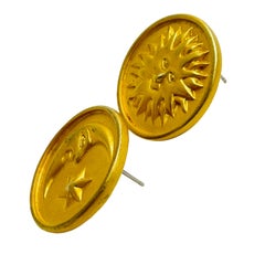 ANNE KLEIN signed gold moon star sun unique designer runway pierced earrings