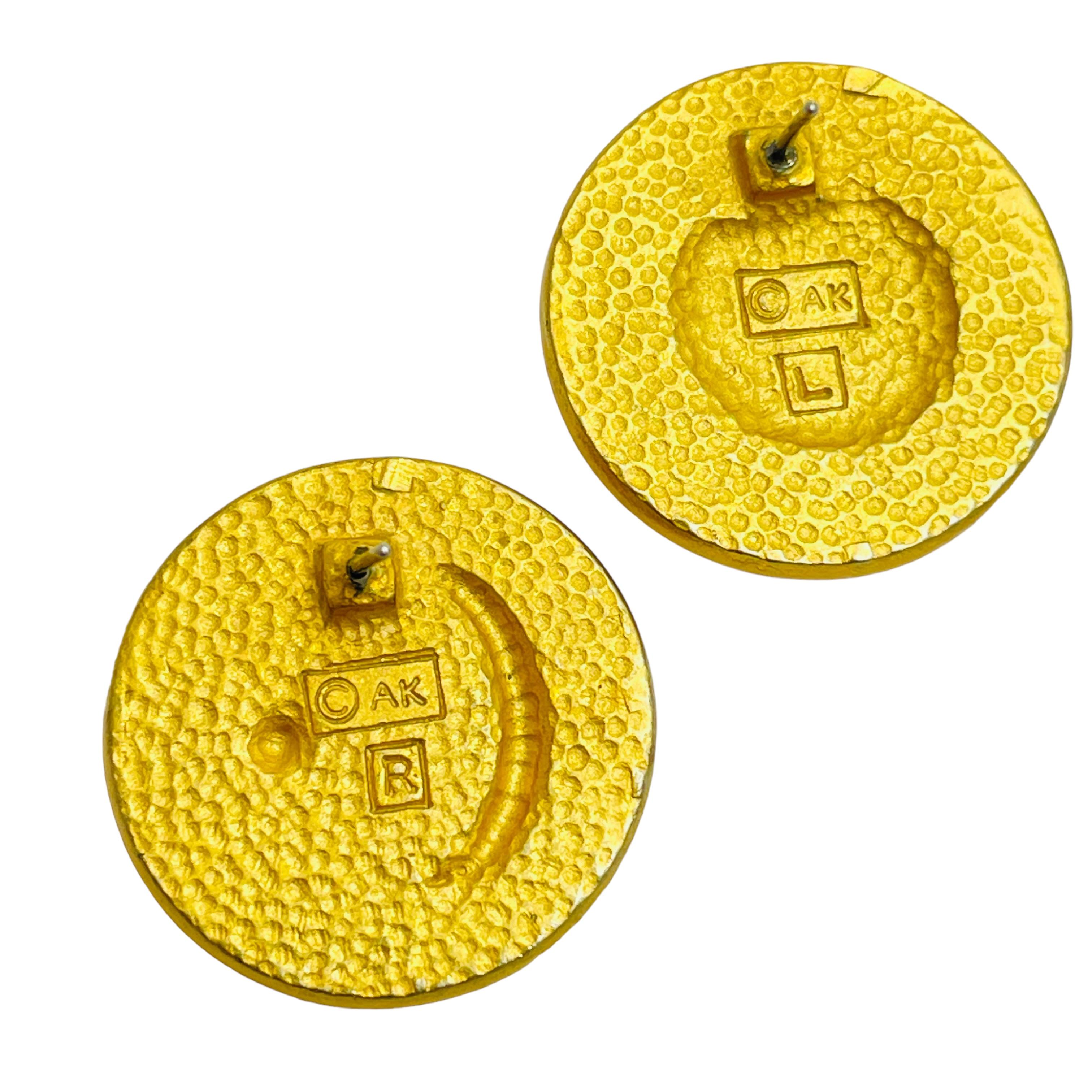 ANNE KLEIN signed gold moon star sun unique designer runway pierced earrings In Good Condition For Sale In Palos Hills, IL