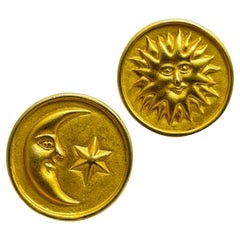 ANNE KLEIN signed gold moon star sun unique designer runway pierced earrings 