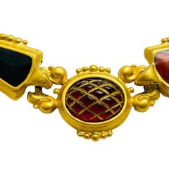 ANNE KLEIN signed vintage gold glass designer runway necklace