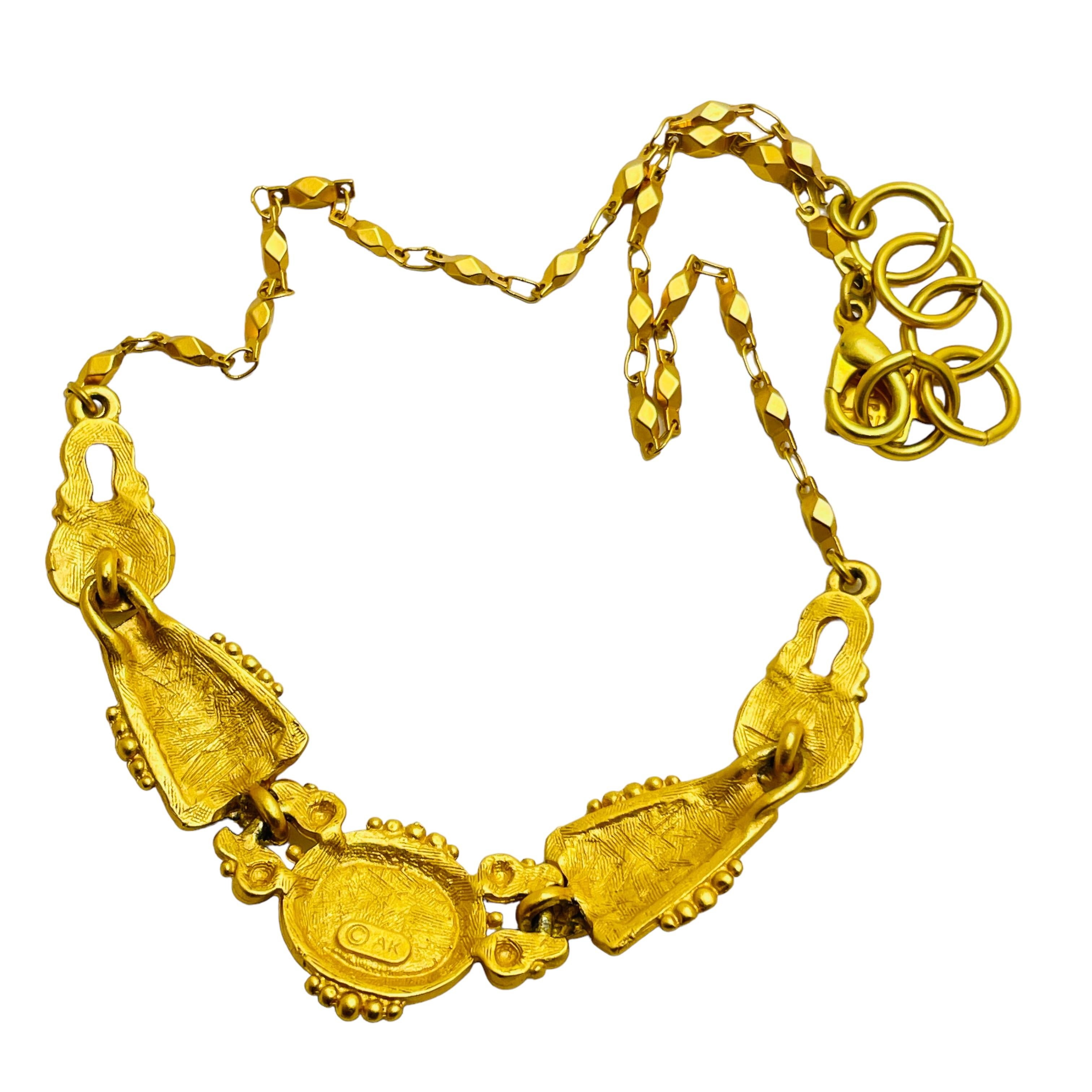 ANNE KLEIN signed vintage gold glass designer runway necklace For Sale 2