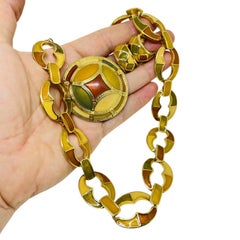 ANNE KLEIN signed vintage gold tone enamel designer necklace earrings brooch set