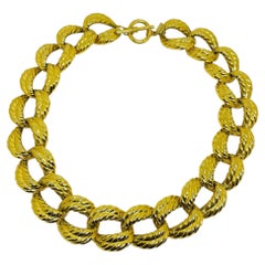 ANNE KLEIN signed vintage gold tone massive chain designer necklace