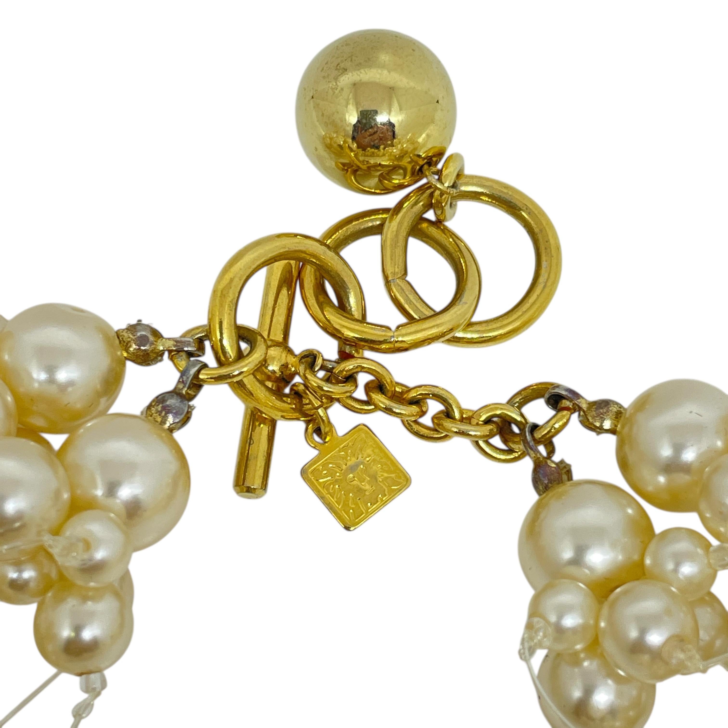 ANNE KLEIN signed vintage gold tone pearl multi strand designer necklace In Good Condition For Sale In Palos Hills, IL