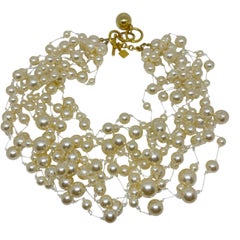 ANNE KLEIN signed vintage gold tone pearl multi strand designer necklace