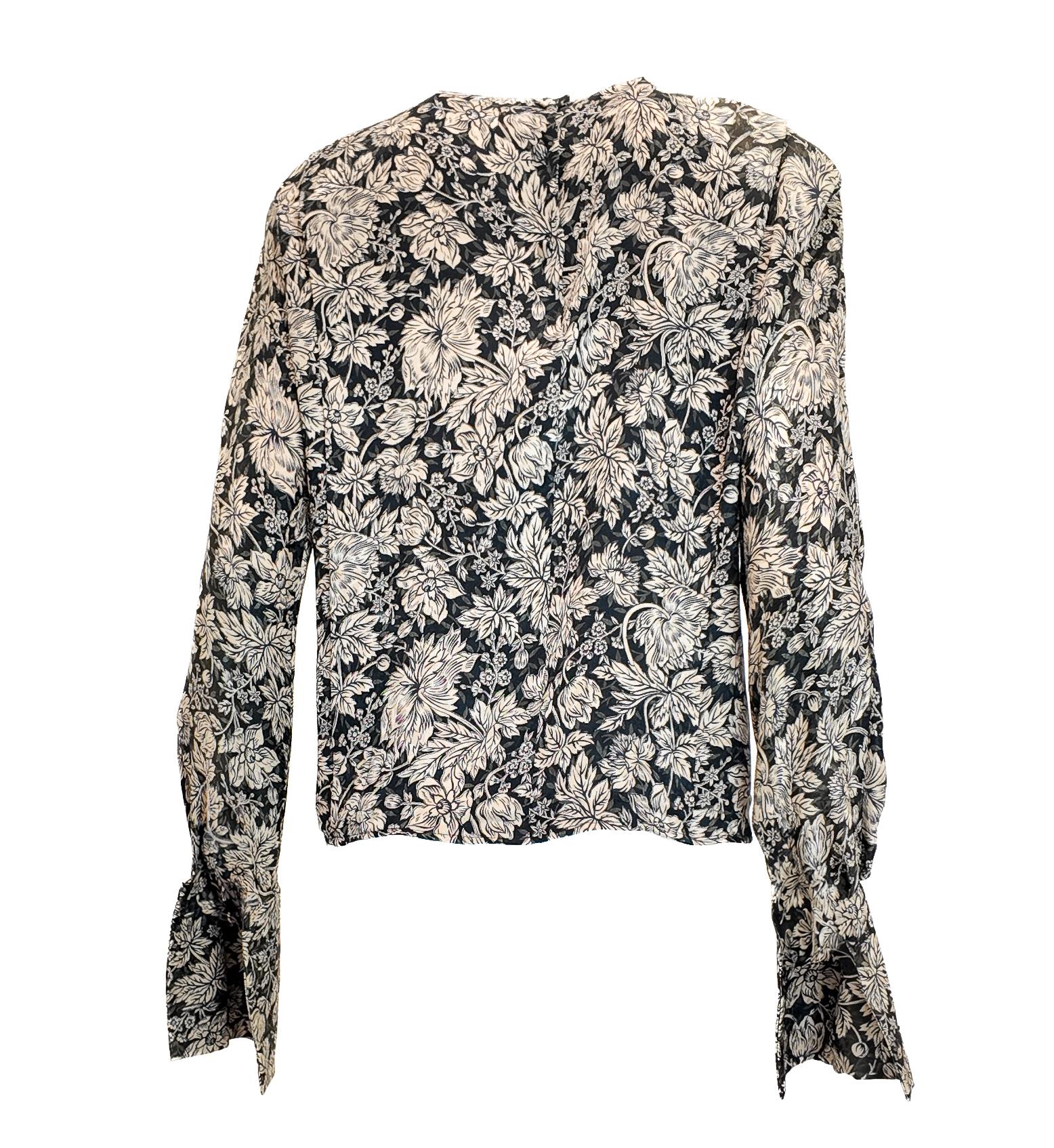 Blusa floral de seda azul marino/crema Anne Klein Gris en venta