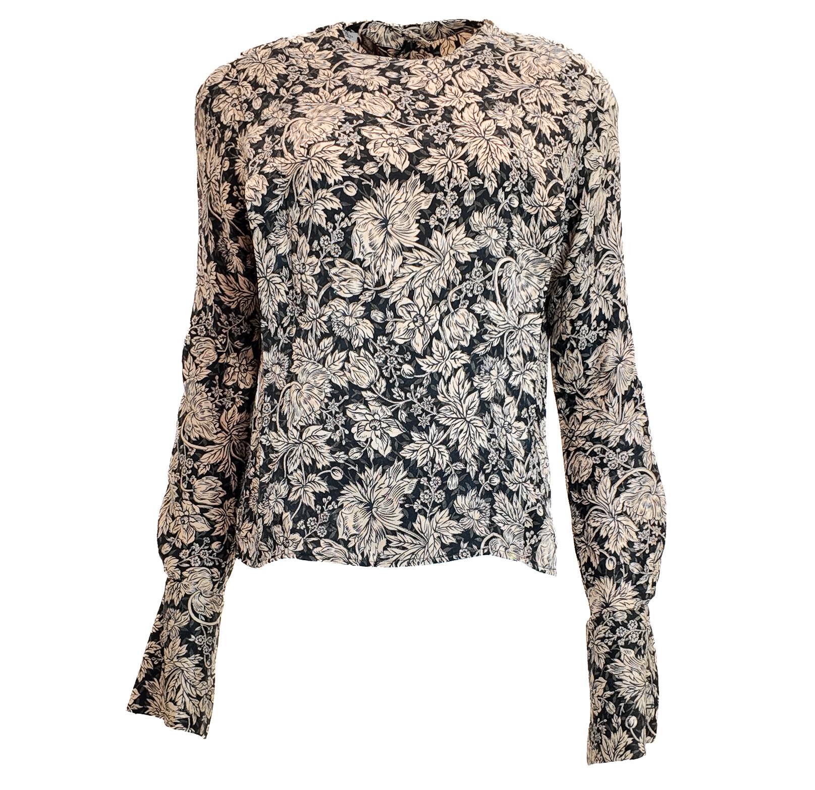 De las mujeres Blusa floral de seda azul marino/crema Anne Klein en venta
