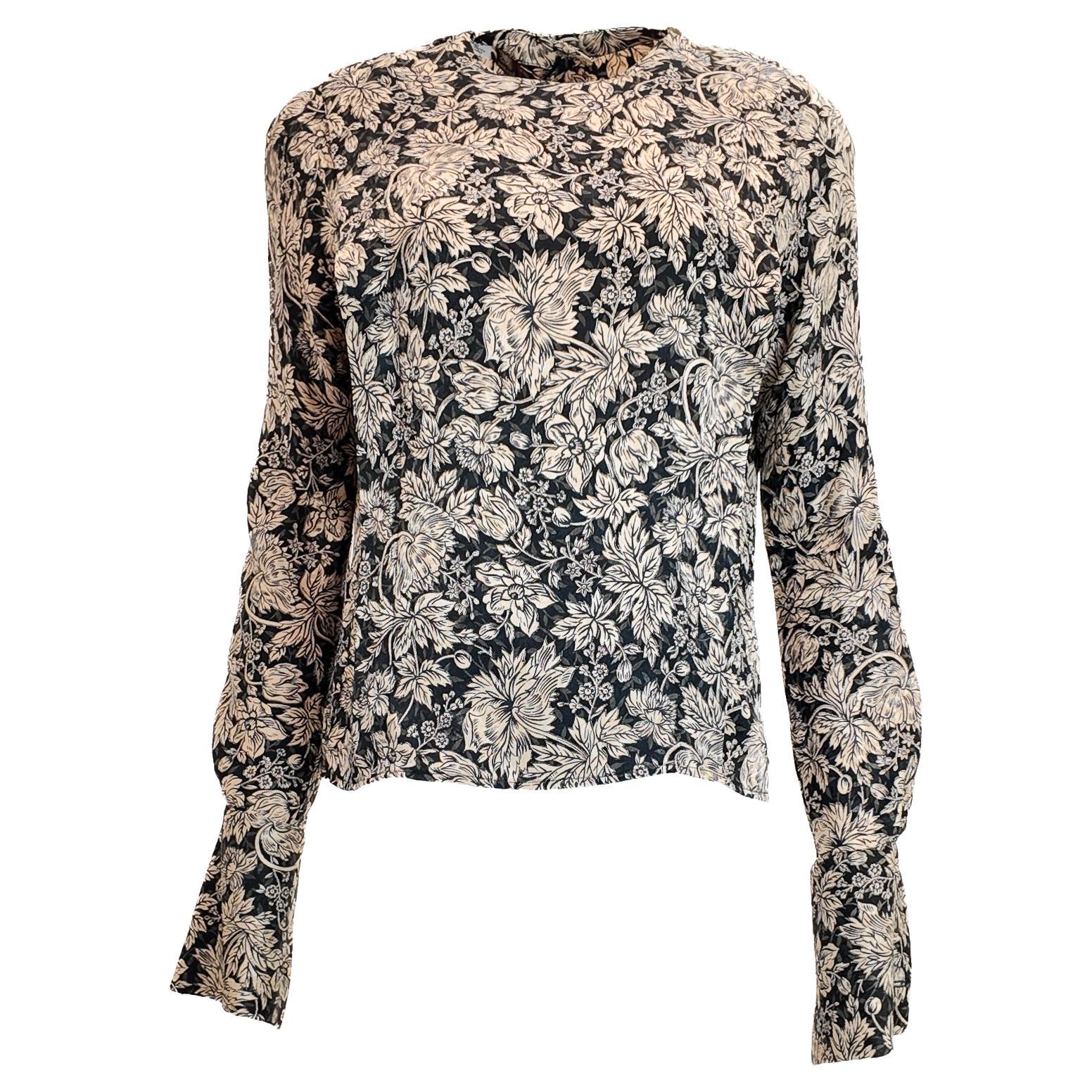 Blusa floral de seda azul marino/crema Anne Klein en venta