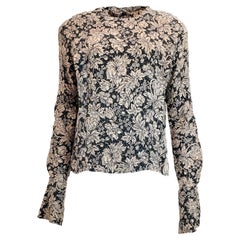 Blusa floral de seda azul marino/crema Anne Klein