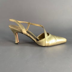 ANNE KLEIN Size 6.5 Gold Leather Ankle Strap Pumps
