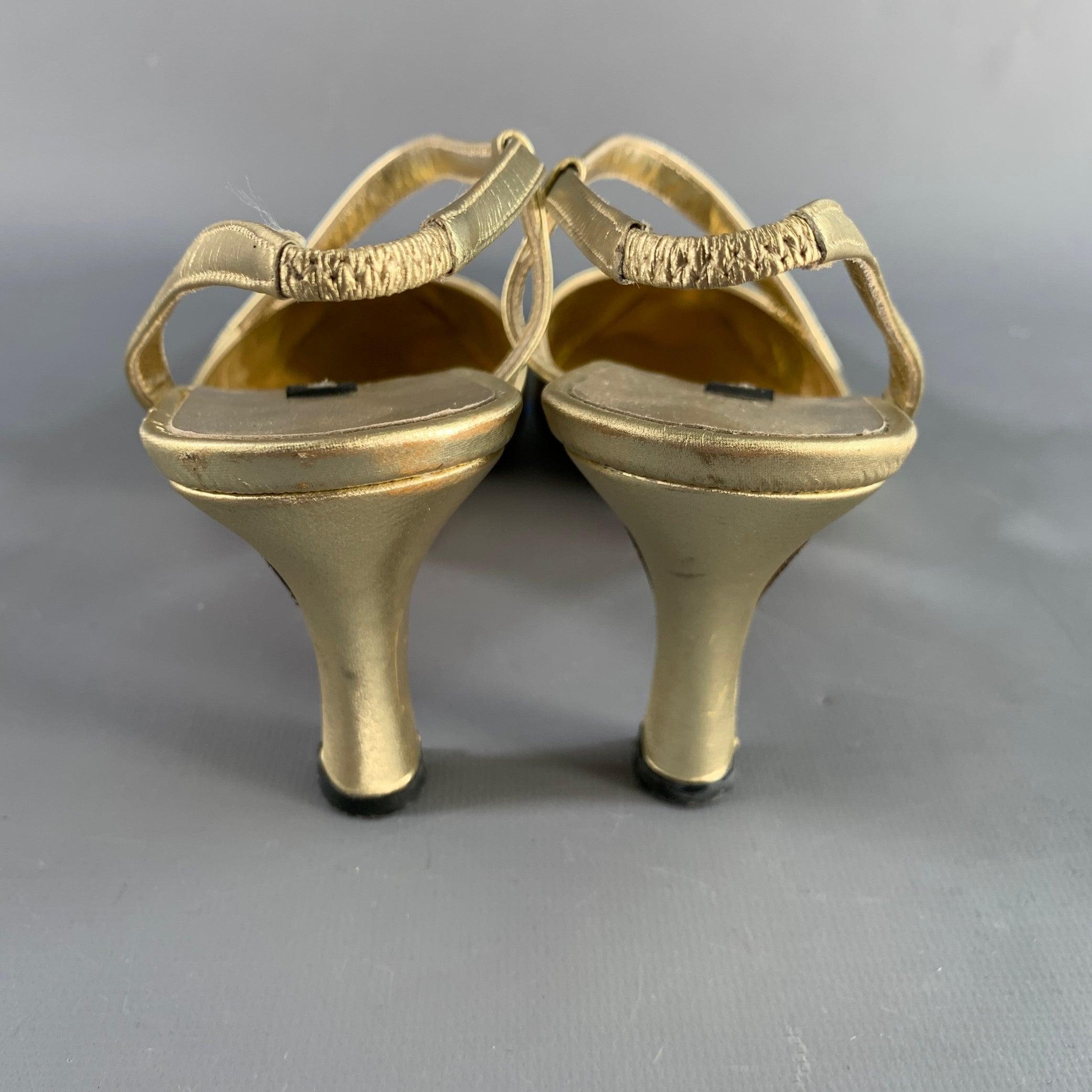 Brown ANNE KLEIN Size 6.5 Gold Leather Ankle Strap Pumps For Sale