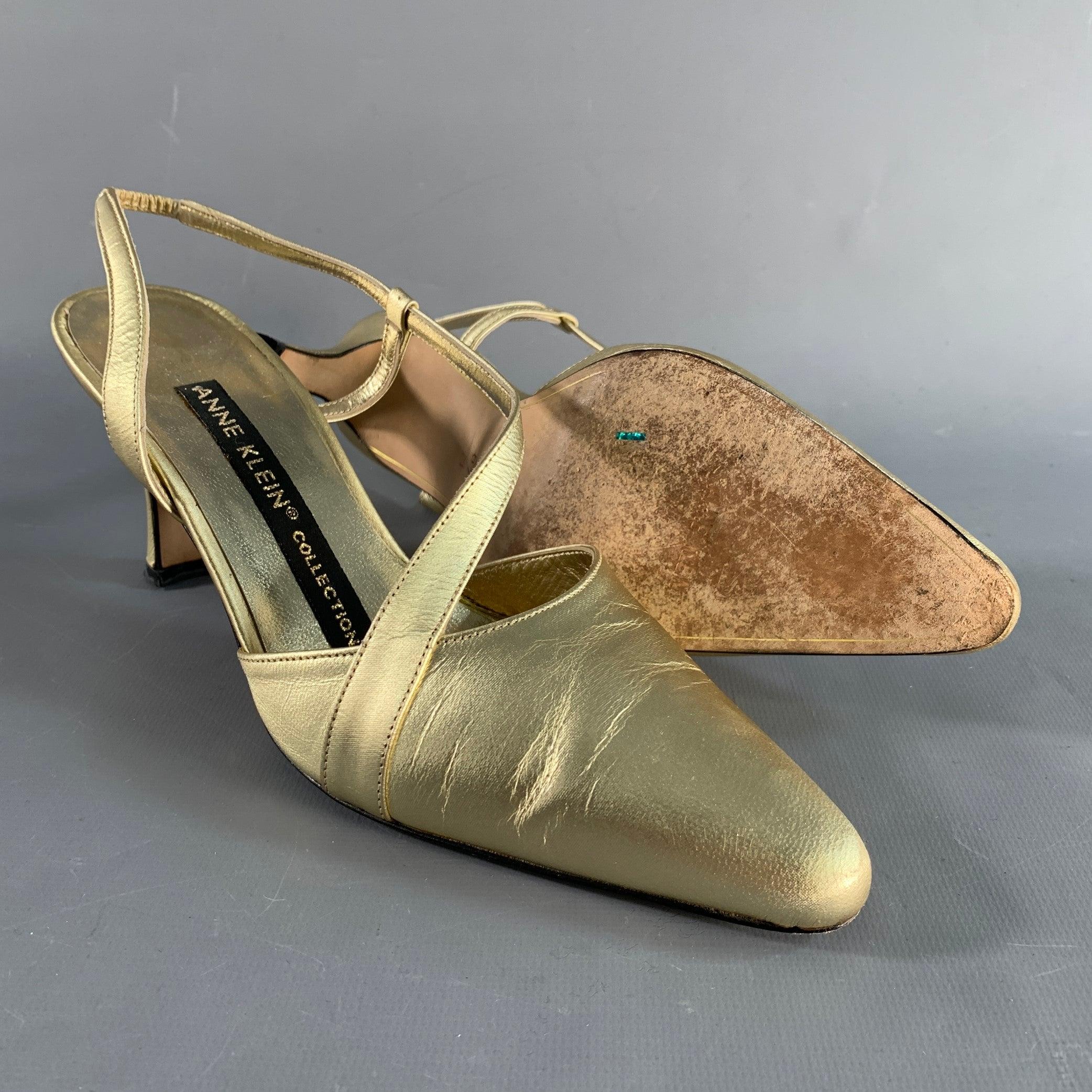 Women's ANNE KLEIN Size 6.5 Gold Leather Ankle Strap Pumps For Sale