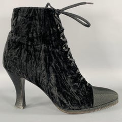 ANNE KLEIN Size 8 Black Velvet Cap Toe Lace-Up Boots