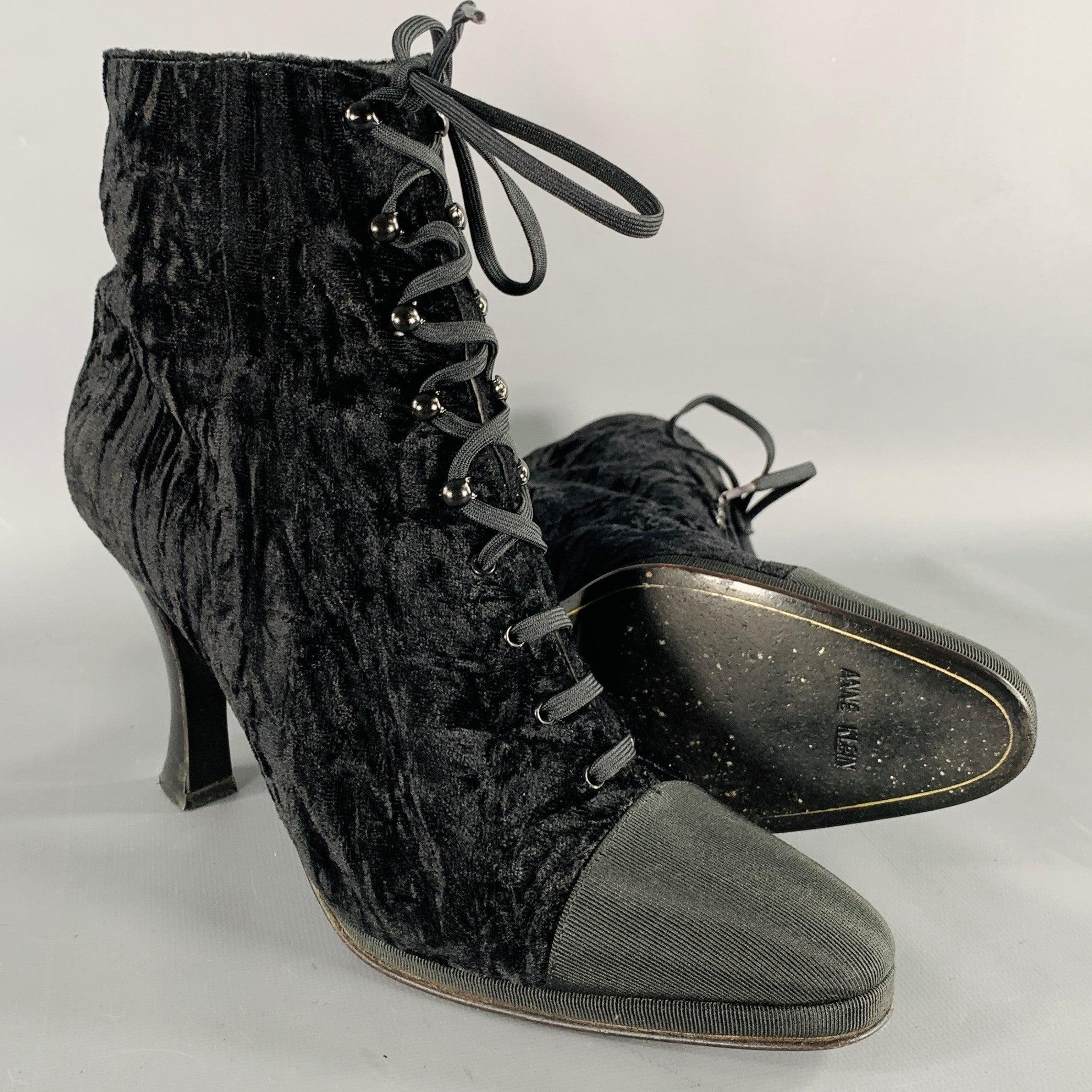 ANNE KLEIN Size 8 Black Velvet Cap Toe Lace-Up Boots 1