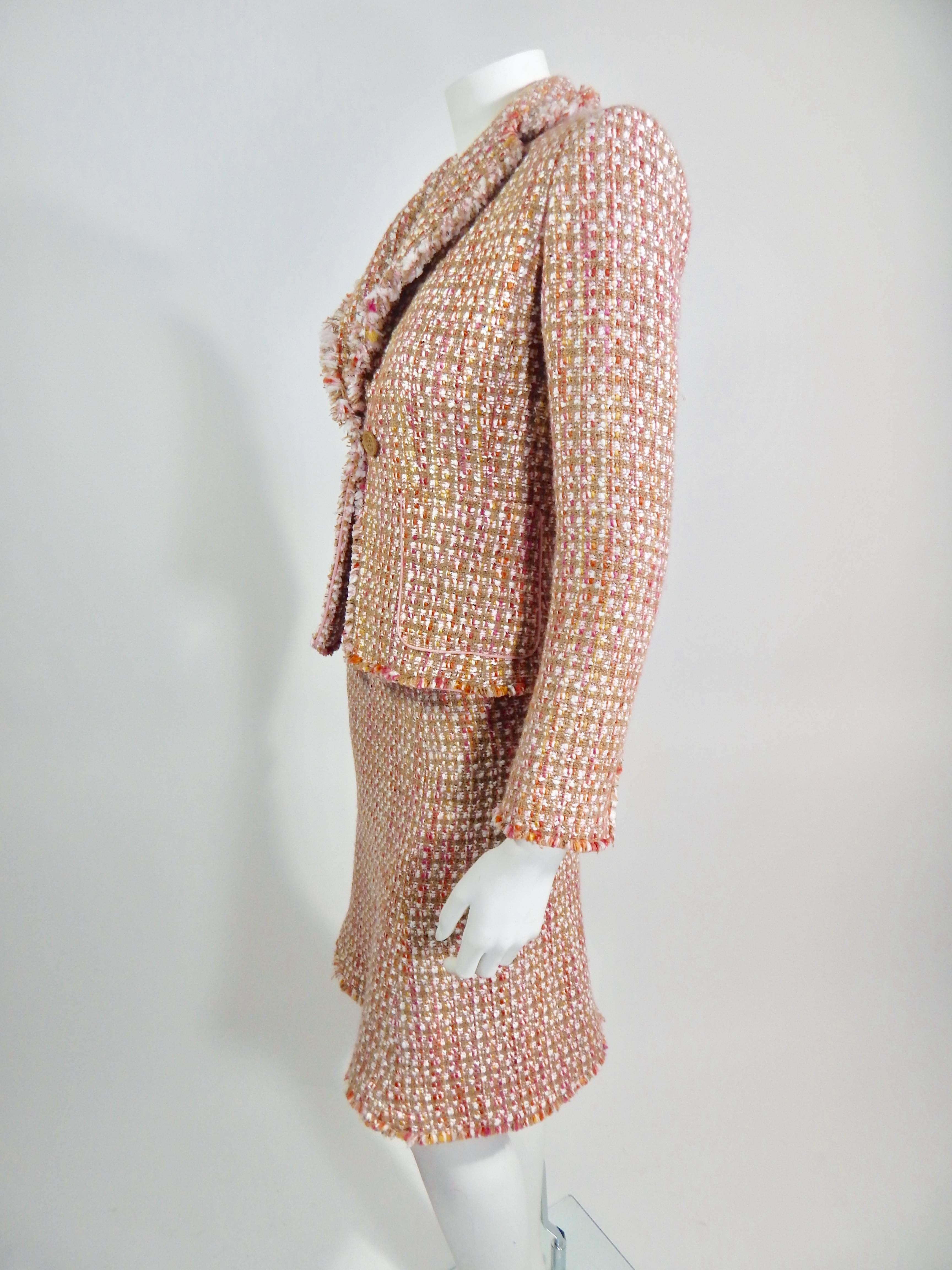 Beige Anne Klein Tweed Suit For Sale