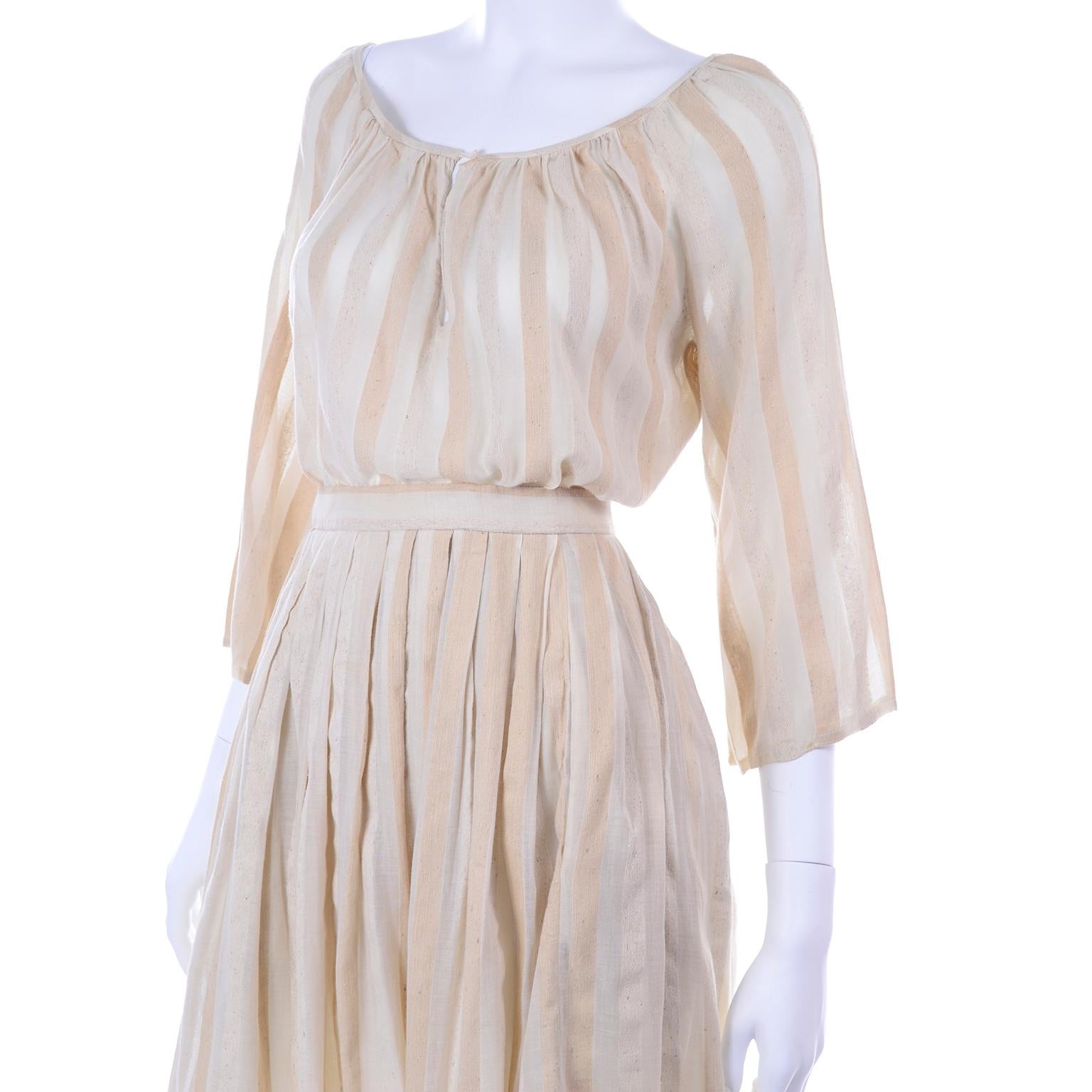 Anne Klein Vintage 2 Pc Dress Skirt & Peasant Top in Natural Linen & Raw Silk For Sale 2