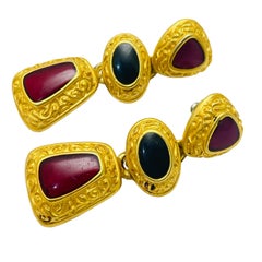 ANNE KLEIN vintage gold gripoix etruscan designer runway dangle earrings