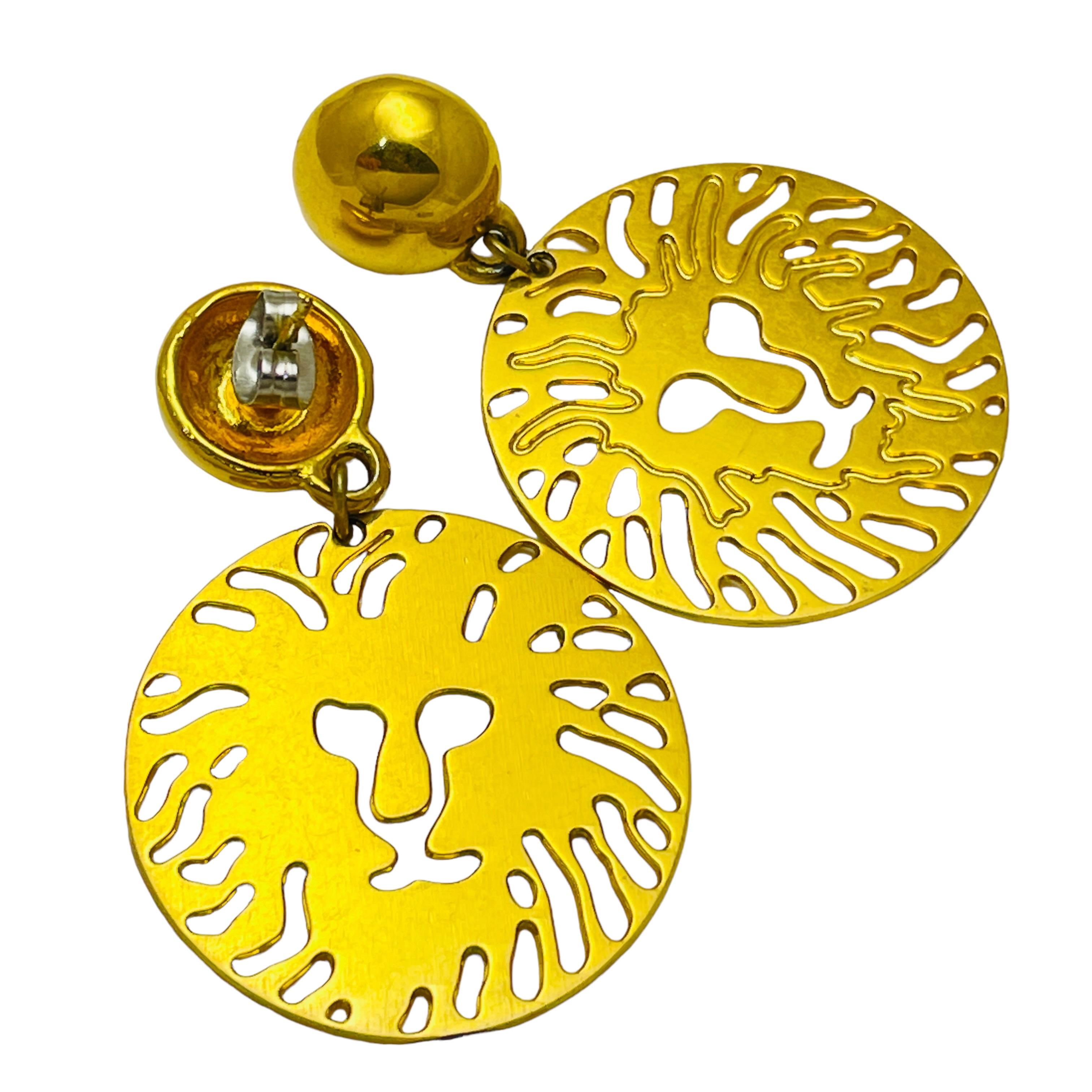 ANNE KLEIN Vintage Gold Löwenkopf Designer Laufsteg-Ohrringe mit Ohrringen aus Gold im Zustand „Gut“ im Angebot in Palos Hills, IL